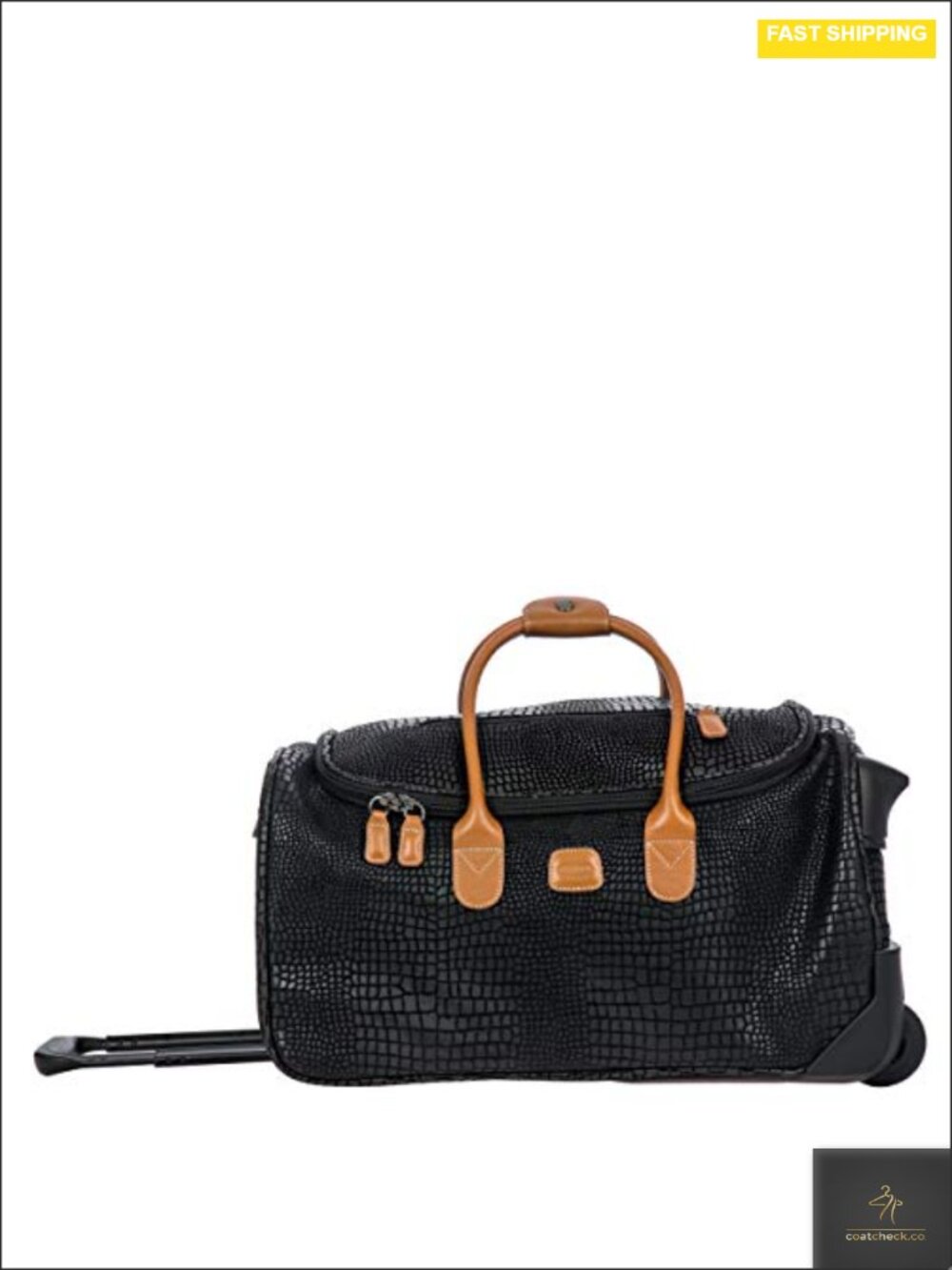 Luxury Water-Resistant Coated PVC Rolling Duffel Bag with Wheels, Leather Trim,